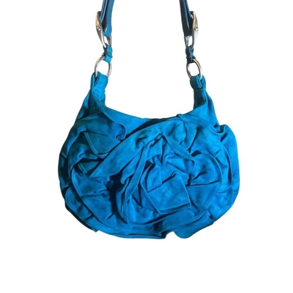 Vintage YSL Rive Gauche Tom Ford Cerulean Blue Suede Nadija Shoulder Bag Y2K
